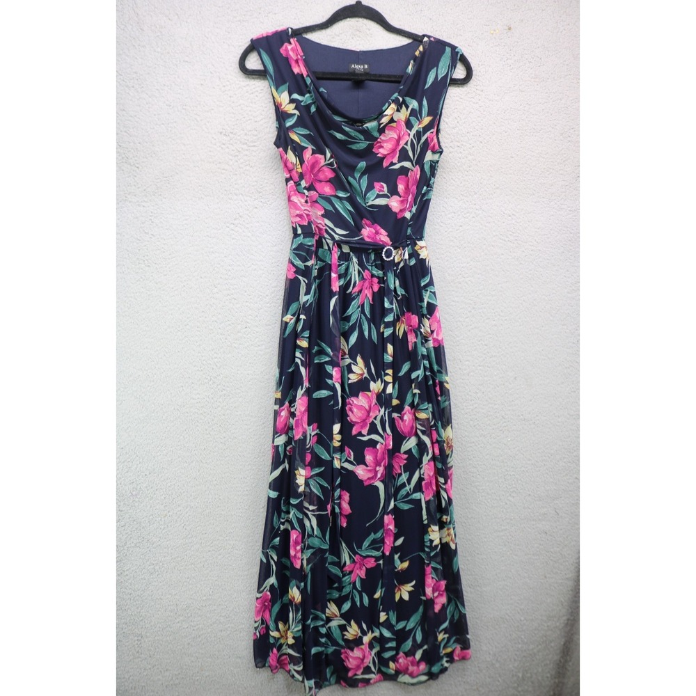 Alexa B. Nites Sleeveless Mesh Sheer Floral Overlay- Maxi Dress-8-Whimsigoth